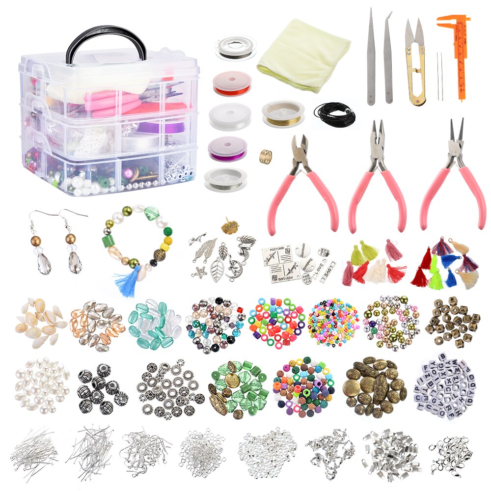 Jewelry Making Supplies Kit Accessories Jewelry Kit Jewelry Making Tools Wire Rings Earring Hook Jewelry Making Supplies: 1526pcs