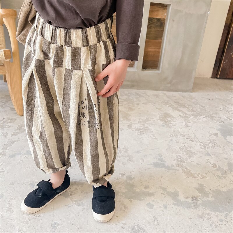 1576C 2022 Lente Kinderen Kleding Gestreepte Broek Mode Linnen Katoen Jongen Harembroek 1-7Year Girls 'Casual Broek