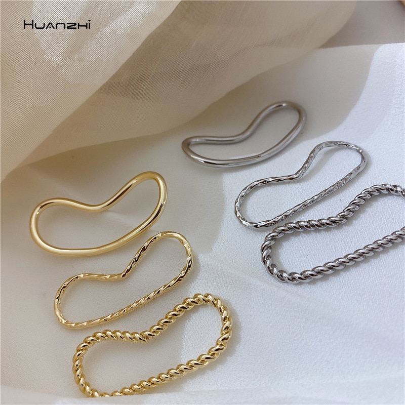 HUANZHI Geometric Chain Curved Metal Clip Earrings Ear Bone Clip Without Piercing for Woman Men Jewelry