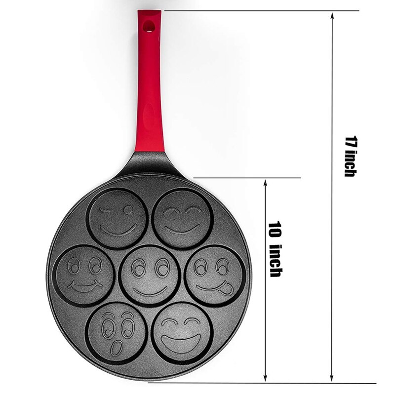 Pancake Maker-Non-Stick Pancake Pan Griddle Grill Pan Mini Crepe Maker 7-Mold Pancakes with Silicone Handle Smile