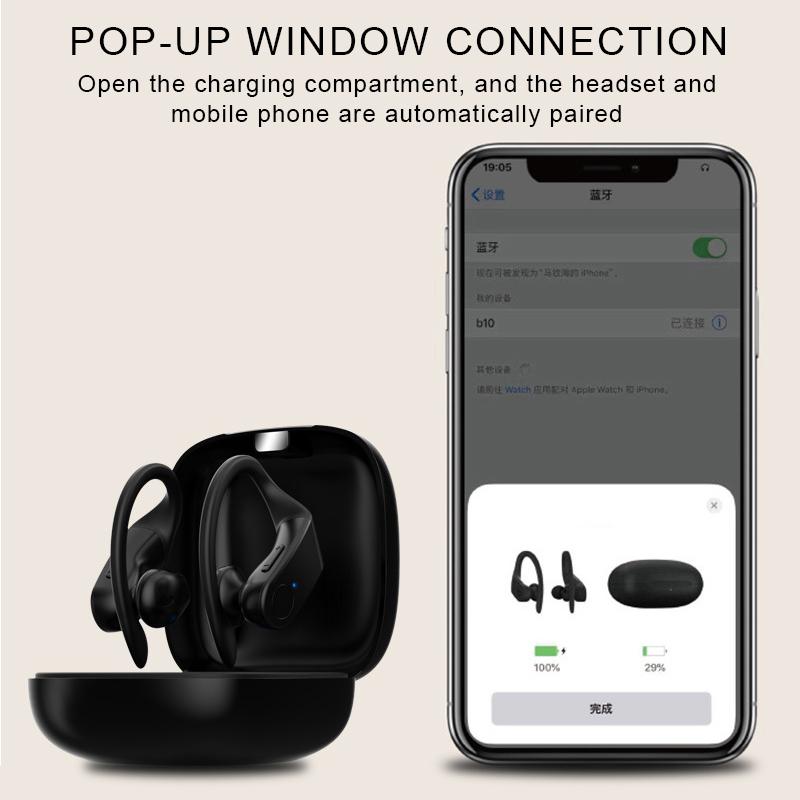 B10 tws kuulokkeet langattomat bluetooth urheilukuulokkeet automaattinen pop -up 6d stereoääni 950 mah tukiasemalla langaton lataus