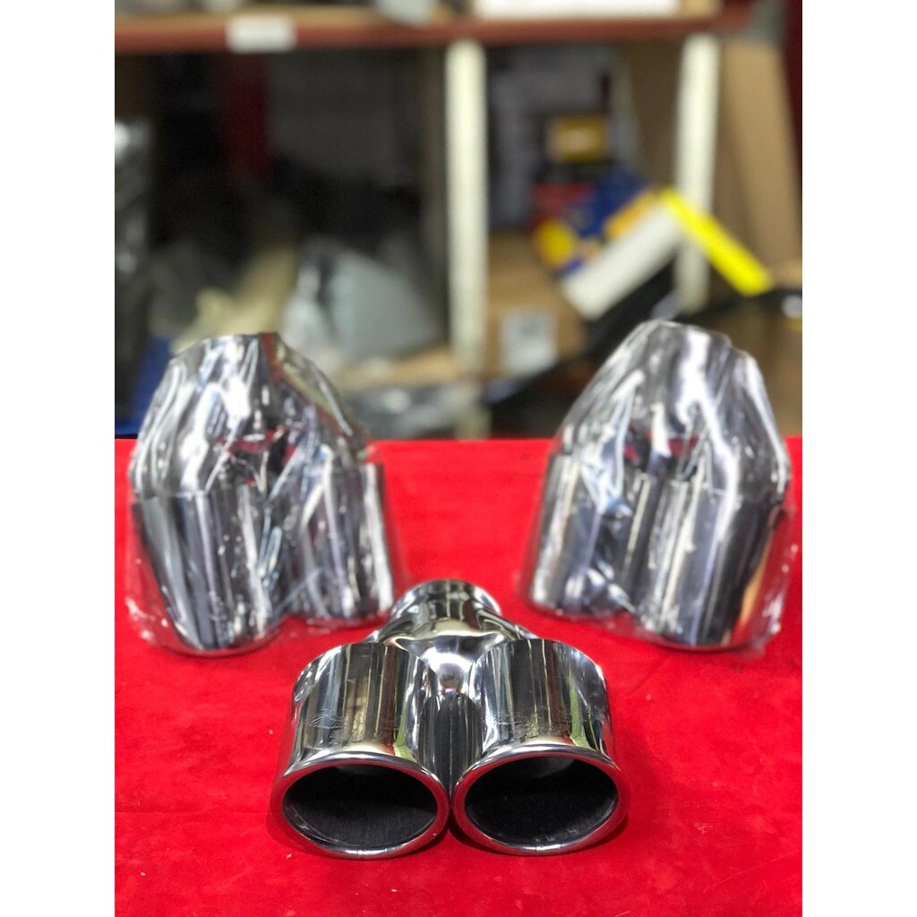 Dual Outlet Exhaust Tip Stainless Chrome with Slant Tip Car For Accessory Yükses Sound Noisy Sport Tuning