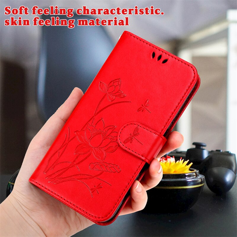 Do Samsung Galaxy S22 Ultra 5G SM-S908U1 Etui na portfel Etui na książki do Samsung s22 s 22 ultra plus tłoczona torba na lotos: S22 Ultra / Czerwony