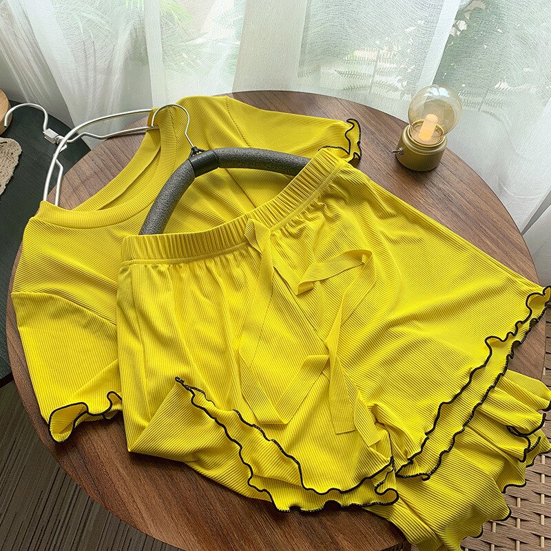 Summer Pajamas with Shorts Women Home Suit Female Pajamas Set Atoff Home Costumes Summer Women's Home Clothes Homewear: as show