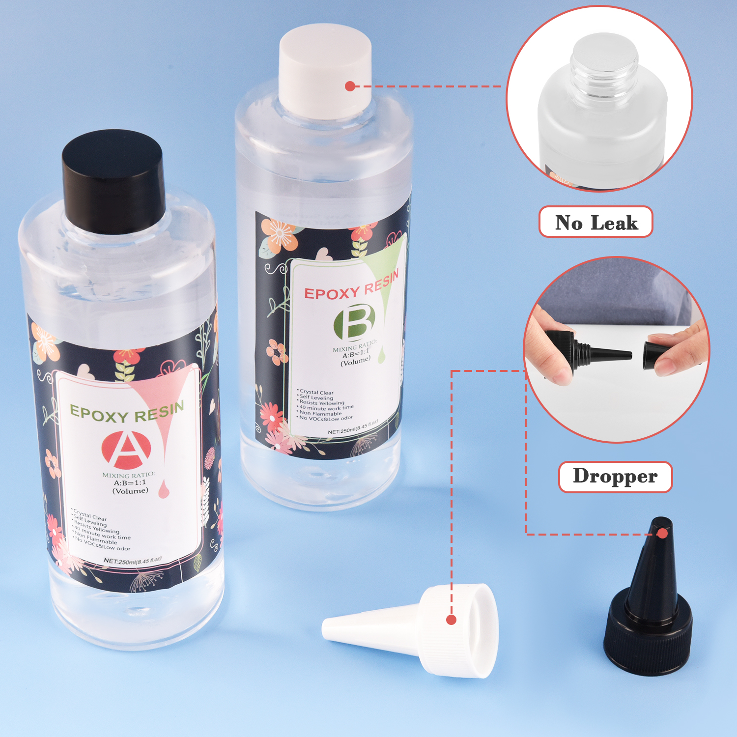 Pegamento de resina epoxi para fabricación de joyas, molde de silicona, arte de resina, alta adhesivo, 204ml/250ml/500ml, 1:1 AB