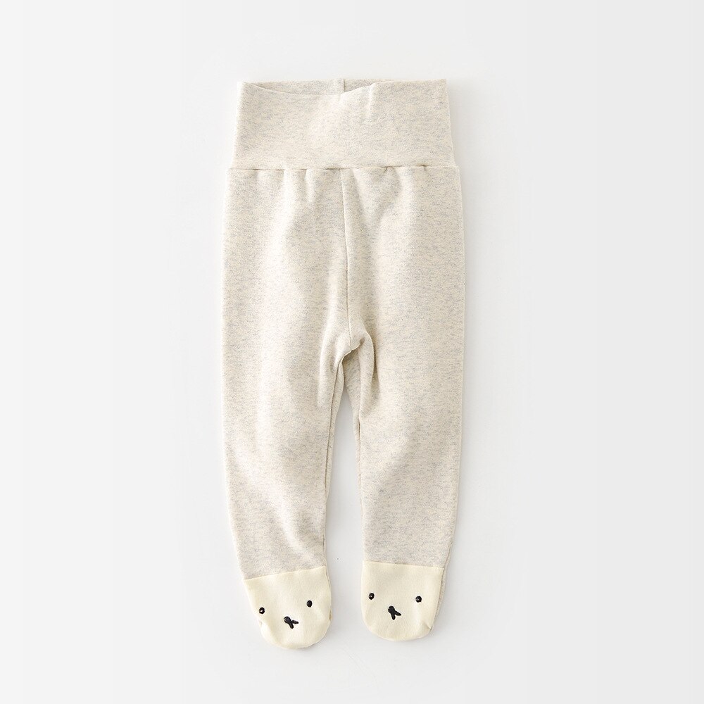 2022 primavera do bebê meninos casual elástico calças de cintura alta infantil meninas bonito urso padrão moda emendamento meia-calça recém-nascidos roupas: beige / 12M 80cm