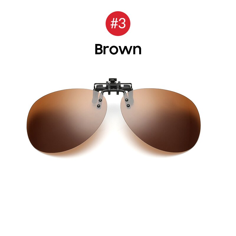 Rimless Round Flip up Clip on Oversized Men Polarized Clip Sunglasses Fishing Aviation Blue Mirror Big Size Driving Glasses: 3 Brown
