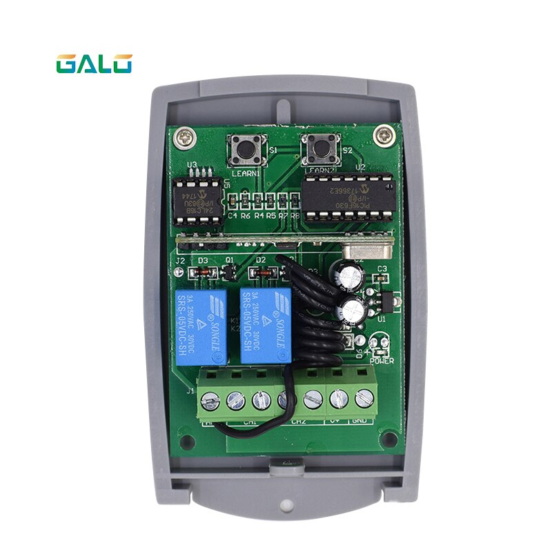 Universal 2 channel Gate Garage Door remote control receiver 433MHZ fixed code and Rolling Code Receiver