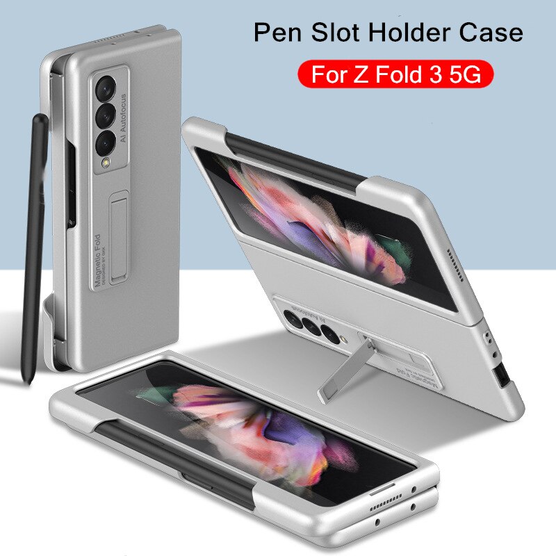 Coque rigide PC avec support à fente pour stylo, étui rigide avec béquille magnétique pour Samsung Galaxy Z Fold 3 5G