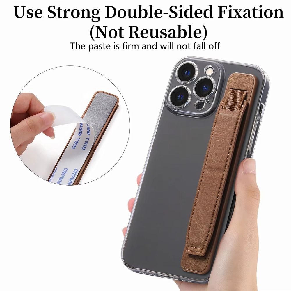 Bracelet de téléphone portable en cuir PU, sangle de poignée de doigt télescopique, support de téléphone portable universel pour la plupart des smartphones
