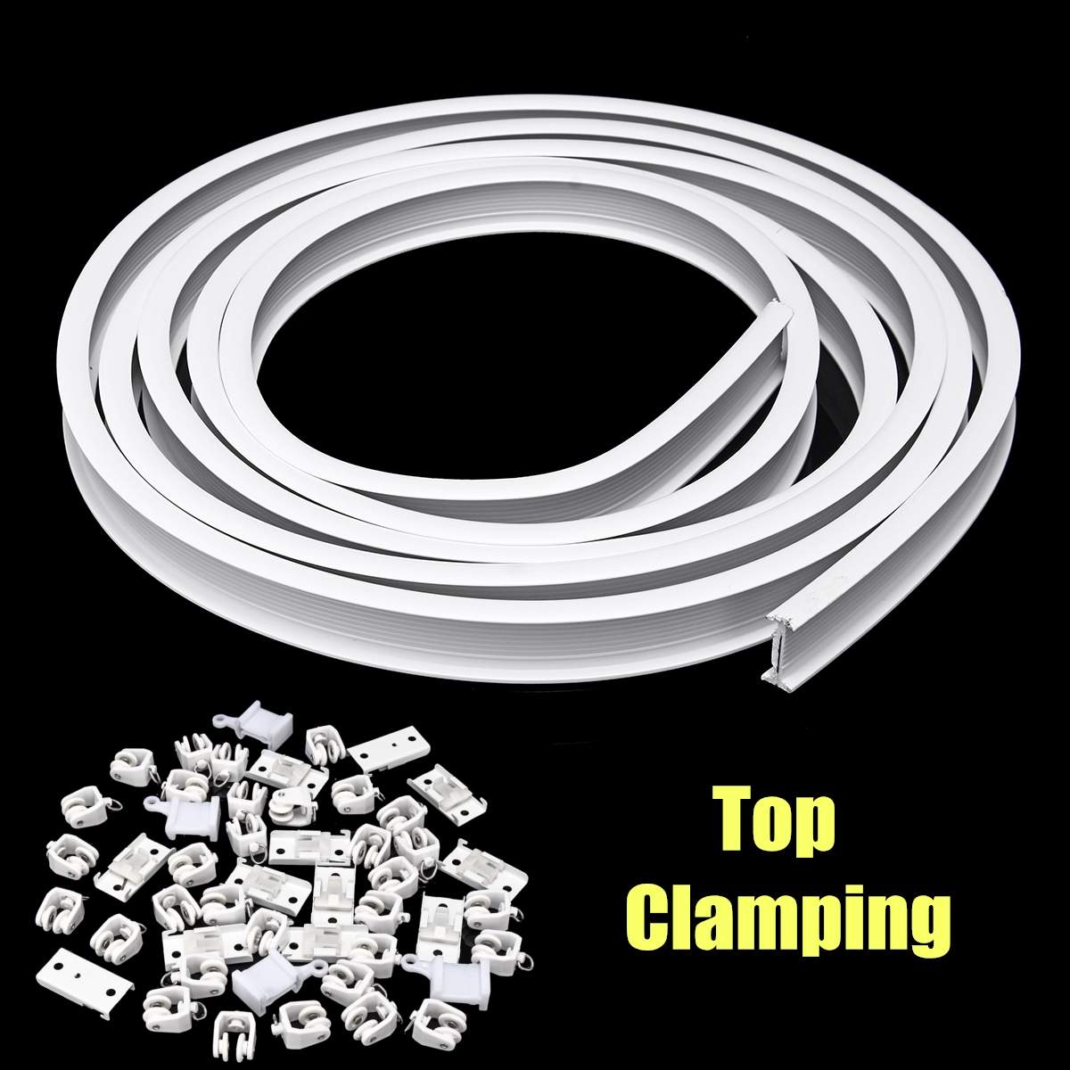 1m Flexible Ceiling Mounted Curtain Track Rail Straight Slide Windows Balcony Curtain Accessories Decoration Top/Side Clamping: Top Clamping