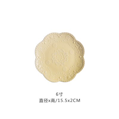 Assiette à fruits en relief chinoise, assiettes à salade, plateau en céramique, disque à Steak rose, gâteau, plat, accessoires de cuisine pour la maison, 6, 8, 10 pouces: Light Yellow 6 inche