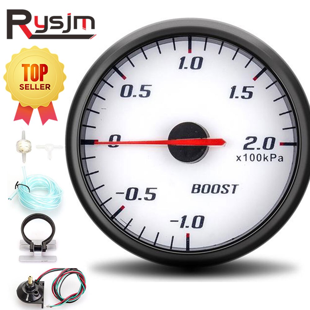 2.5&quot; 60mm Pointer Blue Backlight White Face Auto Car Turbo Boost Gauge -100~200 KPA Turbo Meter With Sensor Vacuum Gauges