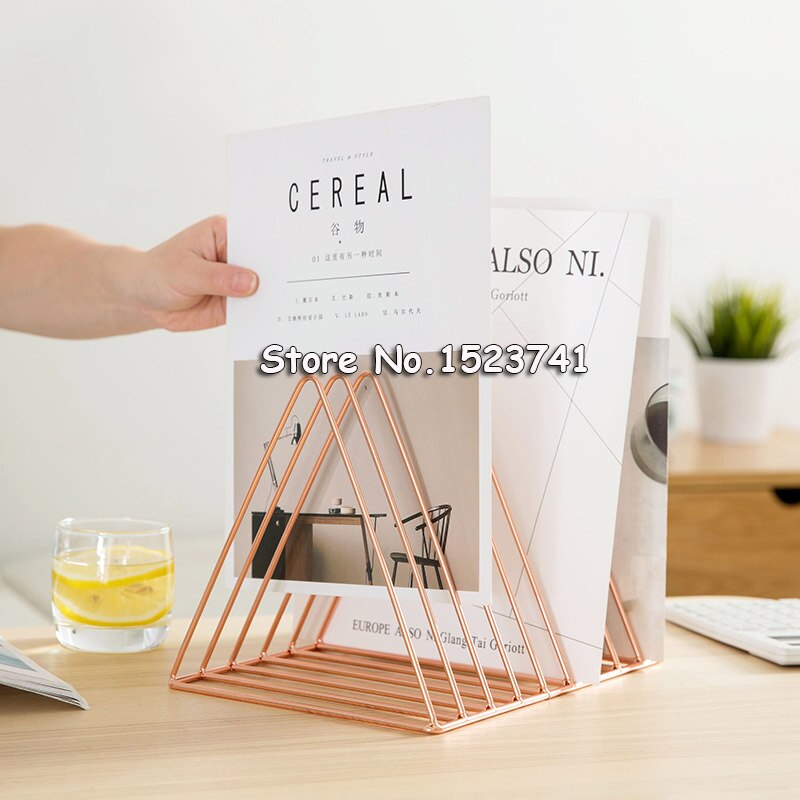 Rose Gold Electroplated Bookend Desk Organizer Desktop Office Home Bookends Book Holder Black Book Stand