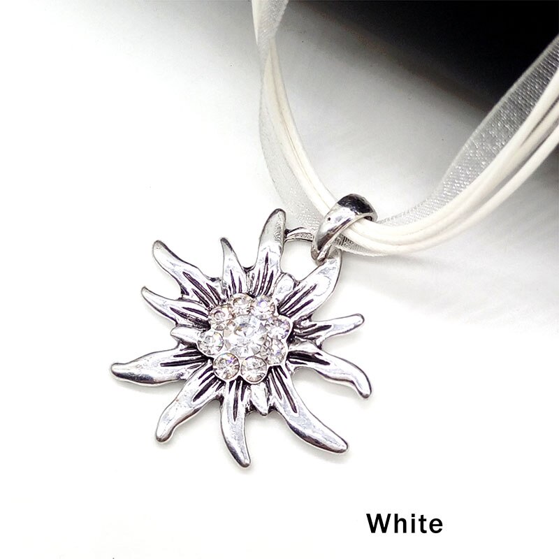 Collar con colgante Edelweiss de flor Vintage austriaco para mujer, disfraz tradicional de Dirndl de Oktoberfest, joyería alemana al por mayor: white