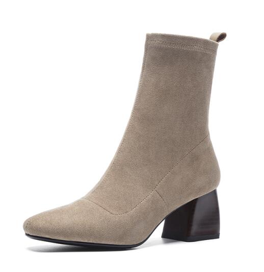 Dam Stövlar Mitten av Kalv Fyrkantig Tå Mikrofiber