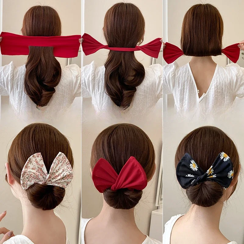 Dispositivo de grampo de cabelo em forma de arco feminino doce e adorável grampo de cabelo rápido coque ferramentas de estilo de cabelo trança hairbands ferramentas de penteado