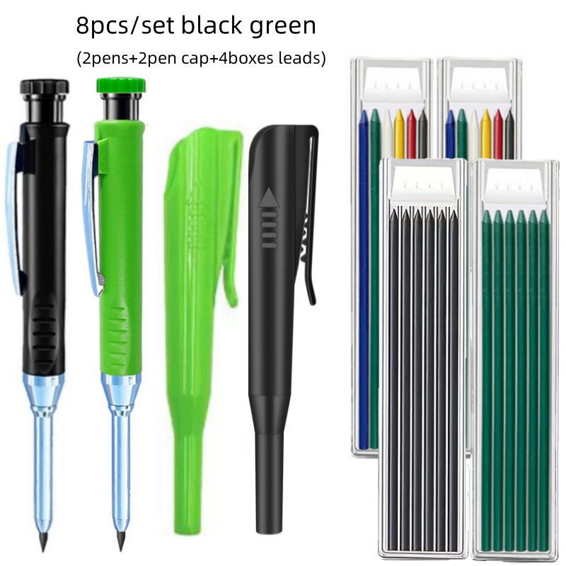 2.8mm Solid Carpenter Pencil with Pencil Cap and Built-in Sharpener for Deep Hole Mechanical Pencil scribing Marking Woodworking: green