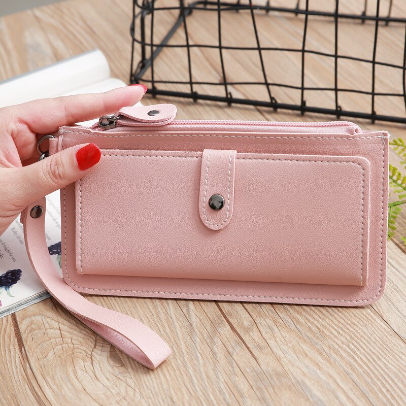 European women's wallet long dark buckle wallet large capacity multi-function hand take purse multi-card wallet: HA