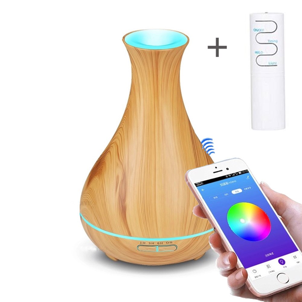 550ML APP Controle Luchtbevochtiger Aromatherapie Etherische Olie Diffuser Met Houtnerf 7 Veranderende Kleuren LED Lamp Voor Thuis kantoor: Light Wood Grain / AU