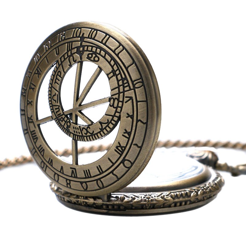 Bronze Vintage Hollow Pocket Watch The Prague Astronomical Clock Style Men Women Neckalce Pendant Souvenir Christmas