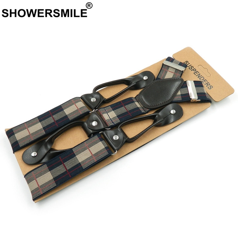 Showersmile seler knap y ryg argyle seler til mænd vintage bryllup elastisk mandlige skjorte seler med 6 knapper 120cm