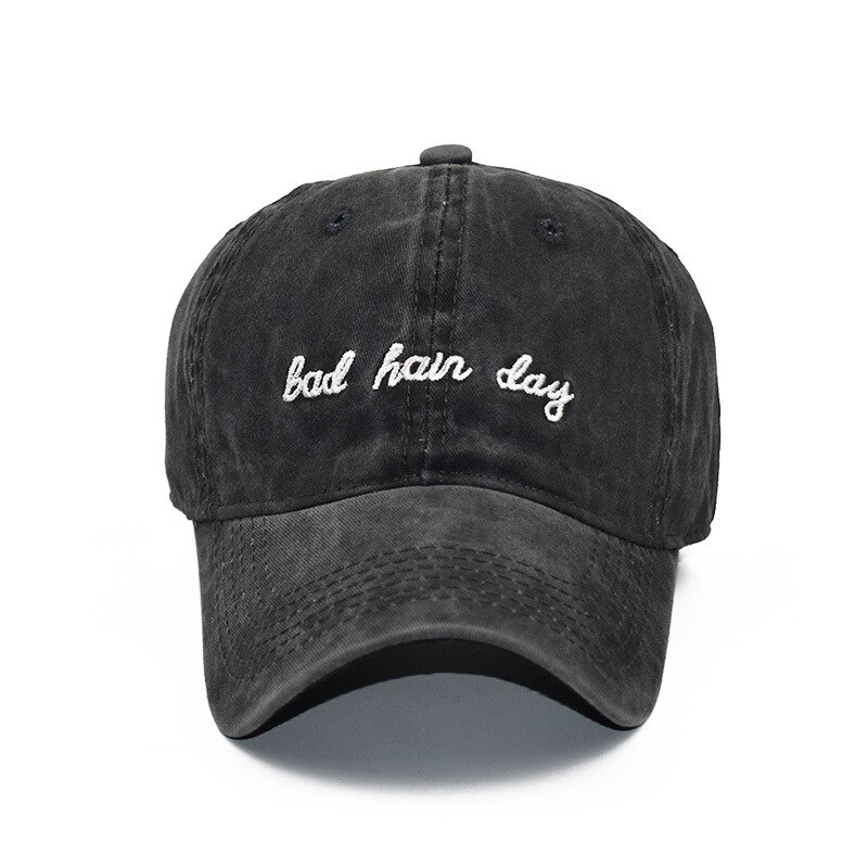 Antique Finish Via Rinsing Denim Baseball Hat Lettered Bad Hard Day Embroidery