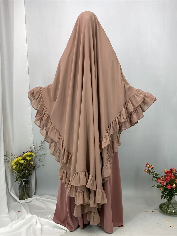Ramadan solid khimar abaya dubai niqab turkiet arabisk muslim turban hijab islam bönekläder för kvinnor djellaba musulmans femme: Brun
