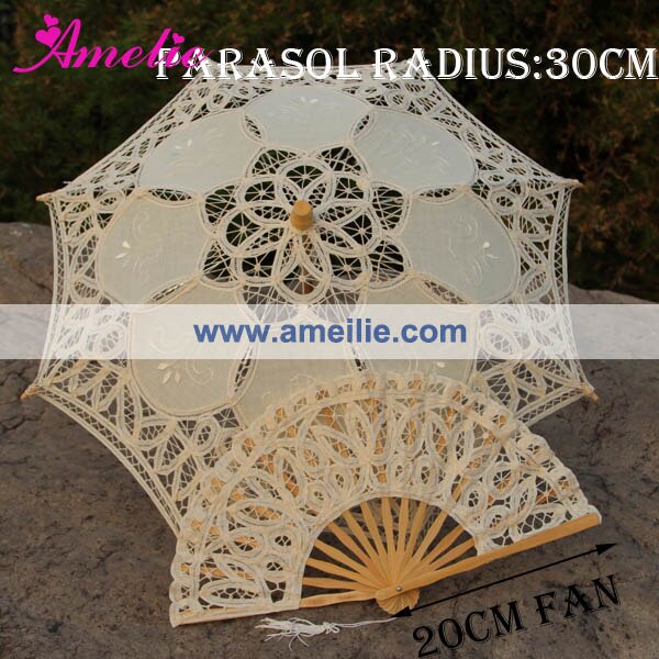 ,Children's White Vintage Lace Parasol And Fan