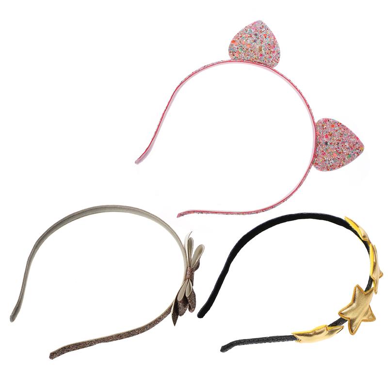 3 uds Oreja de Gato estrella encantadora brillante diadema tocado purpurina, cabello aros sombreros niños diademas