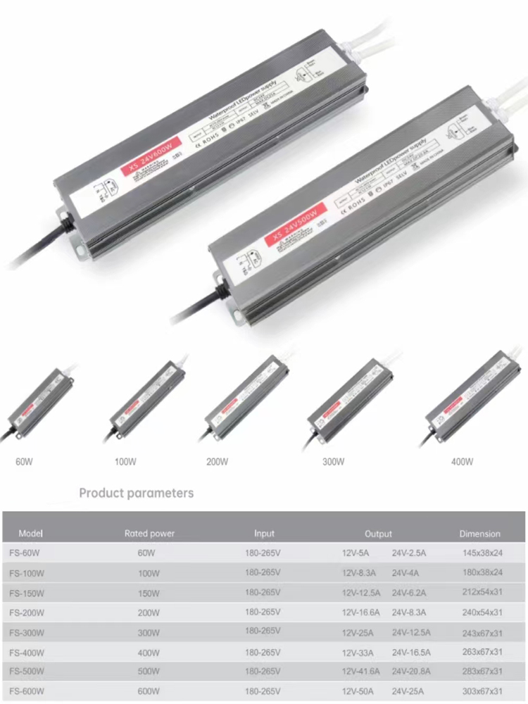 LED-Lampenbeleuchtungstransformatoren AC180-265V zu DC12V DC24V100W200W400W600W Wasserdichte IP67-Versorgungsbeleuchtung Aluminiumtransformatoren