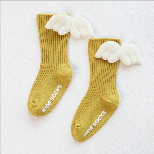 Baby Meisjes Kniekousen Angel Wing Zomer Herfst Katoenen Sokken Effen Snoep Kleur Kids Peuter Korte Sokken Voor Kinderen: Yellow / 6-12 months