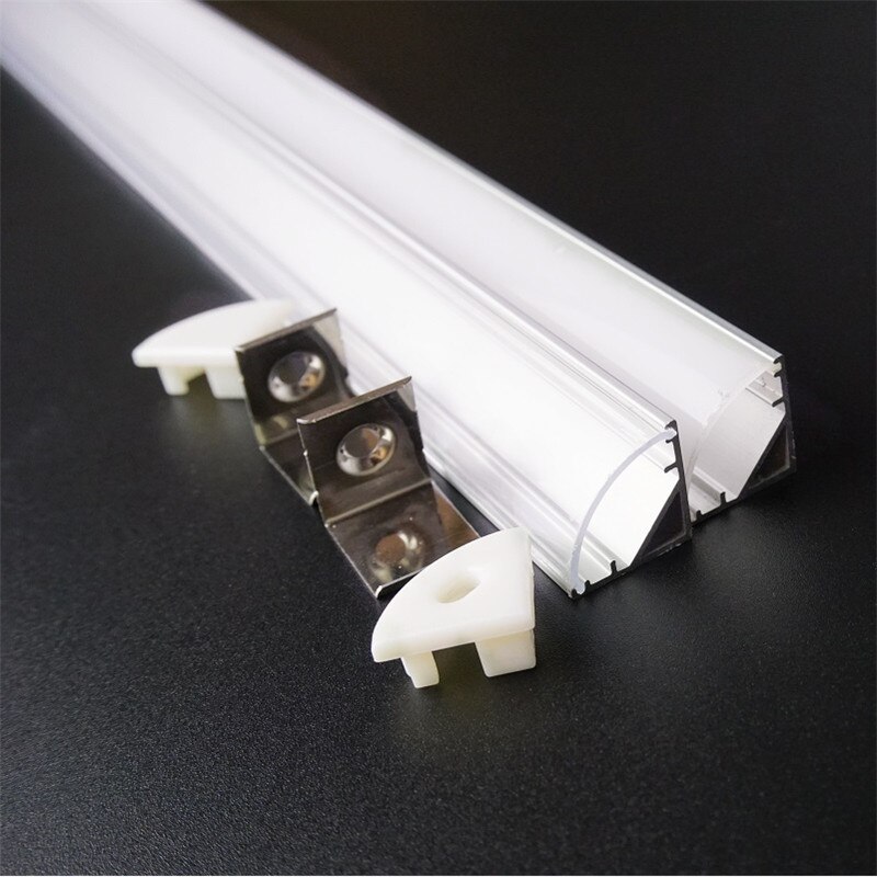 5pcs of 50cm corner profile , V shape led aluminium profile ,12mm 12V 24V rigid Strip channel,45 degree stair bar light housing: clear cover profile