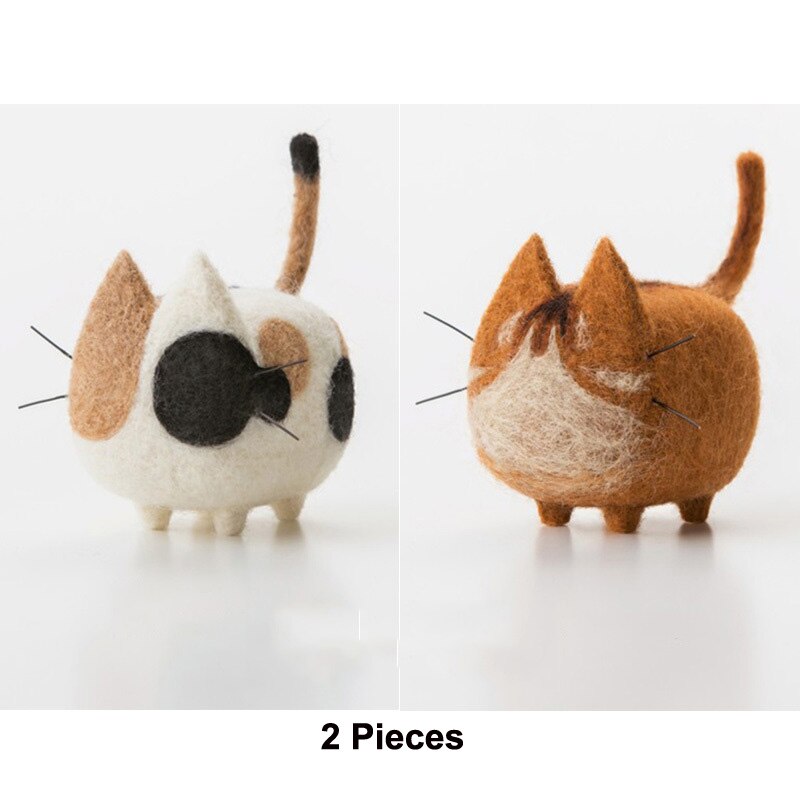 2 Pieces Cute Animal Cat DIY Wool Felt Kit Needle Poked Knitting Material Package Handmade Sewing Art Craft Home Decor: 2 Pieces D