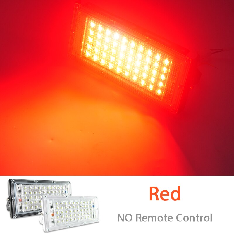 Led spotlight udendørs rgb flood light 50w ac220v vandtæt  ip66 reflektor væg projektor lampe med farve fjernbetjening: Rød