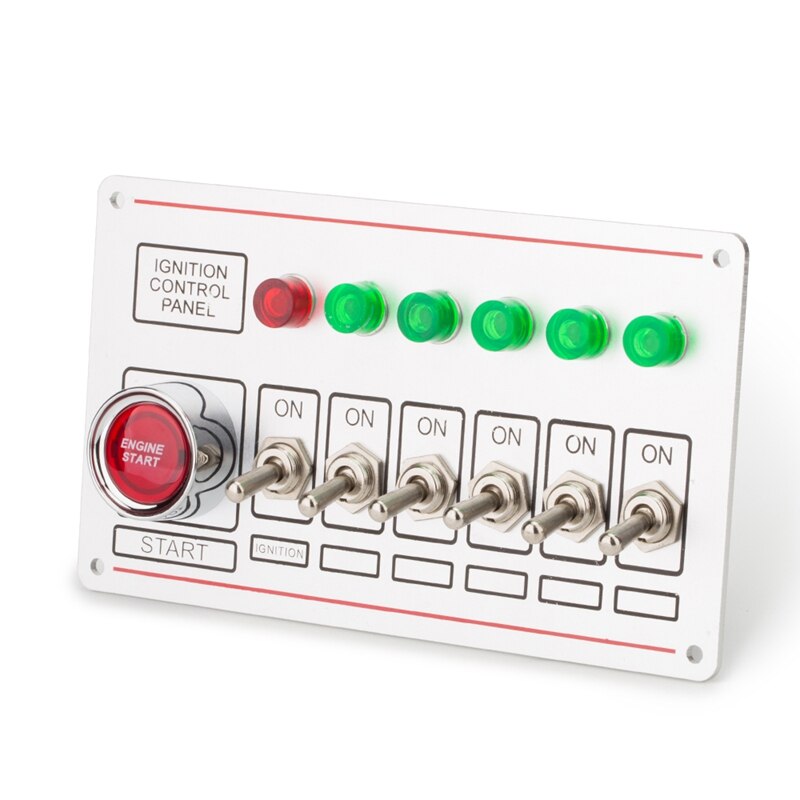 Car Switch Panel for Racing Ignition Switch 6 Toggle Quick Off Switch Engine Start Button 6 Indicator Light 12V 40A