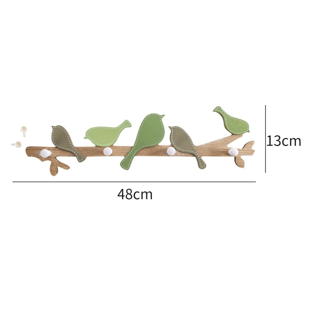 Houten Zingen Vogel Muur Hanger Haken Rek Kleren Hoed Sleutel Paraplu Organizer Met 4 Haken Kinderen Thuis Kamer Decoraties