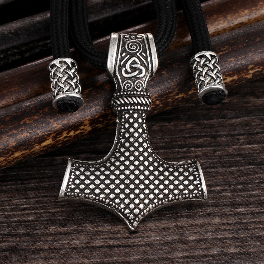 Nordic Thor Hammer Mjolnir Amulet Pendant Viking Jewelry Talisman Scandinavian Rope Chain Male Necklace