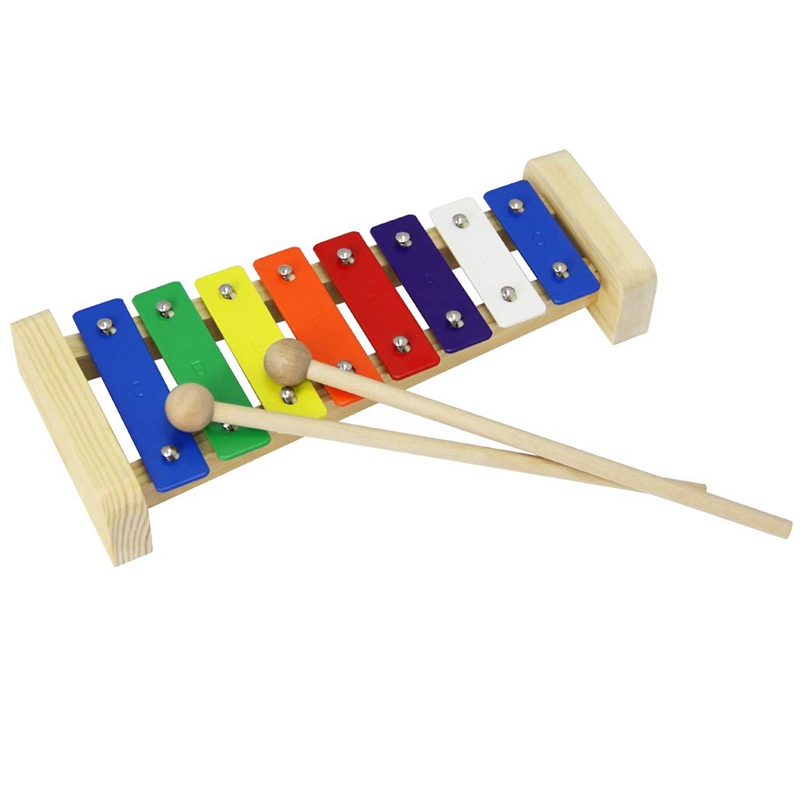 -Houten 8-Key Xylofoon Voor Kids Nauwkeurig Tuned Glockenspiel Kleurrijke Sleutels Met Gegraveerde Notities