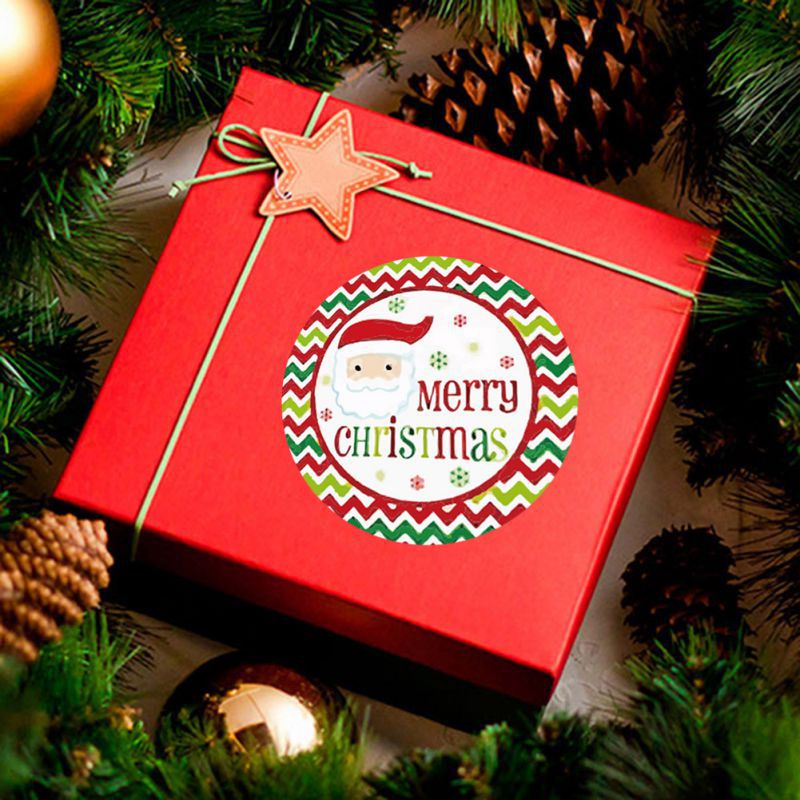 Pegatinas de Navidad Santa Claus surtido círculo redondo adhesivos de caras caja de de Navidad relleno pegatinas (500 hojas por rollo) caja palo