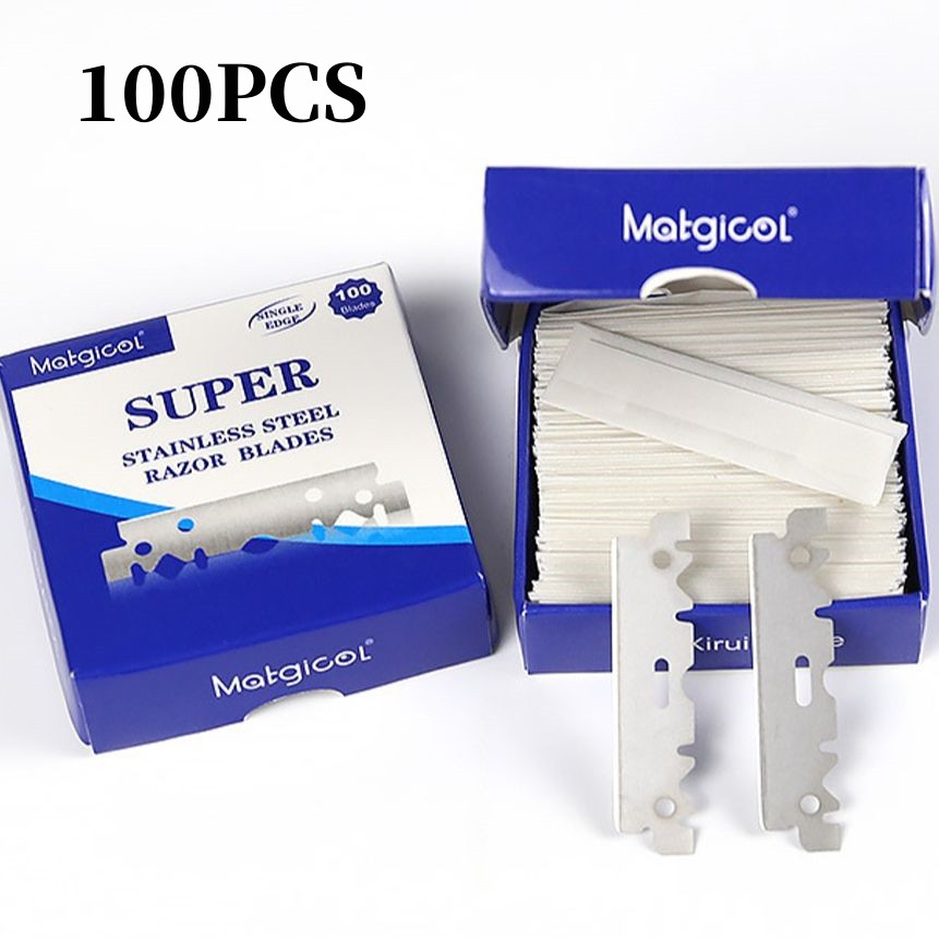 100 kpl yksipuolista partakoneen terää ruostumattomasta teräksestä valmistettuja partakoneen terää miesten turvaparranajokone manuaalinen partakoneen terä parturityökalut parranajo: Default Title