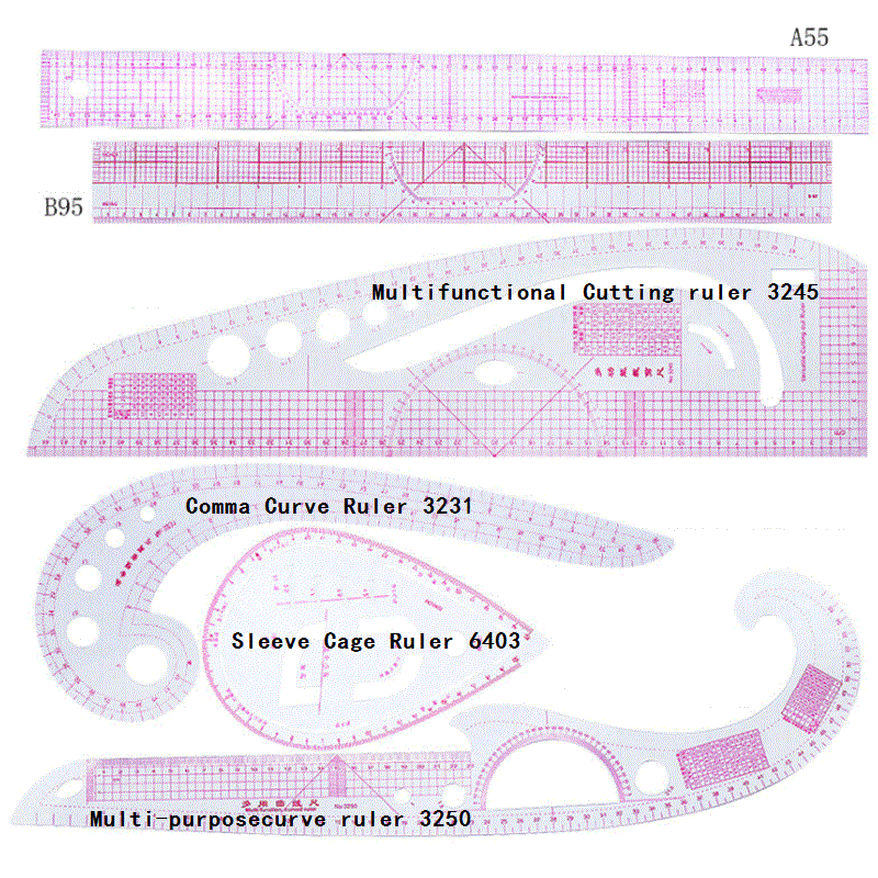 6/7pc syning fransk kurve lineal mål dressmaking skrædder tegning skabelon håndværk værktøj sæt costura symaskine tilbehør: Cl02-6 stk