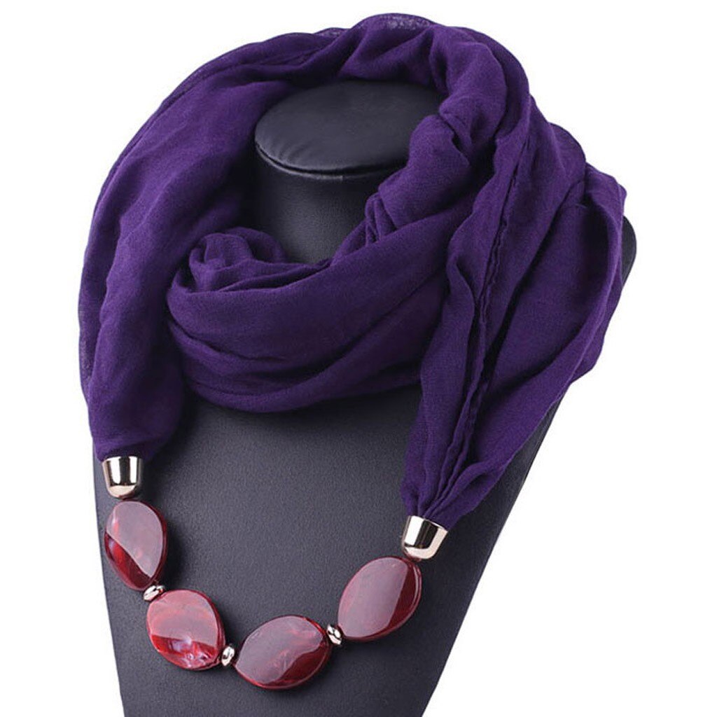 Collier de bijouterie décoratif multi-style | Collier en résine de perles, pendentif écharpe pour femmes, foulards de tête Hijab en coton lin doux, Echarpe # YJ Femme: Purple 