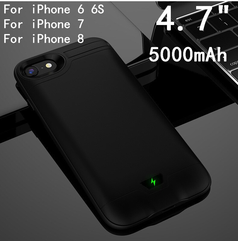 5000/8000mAh Backup Power Bank Batterij Case Voor iPhone 6 6S 7 8 Plus Slanke Ultra Dunne opladen Battery Case Charger Case Cover: For iPhone 7-Black