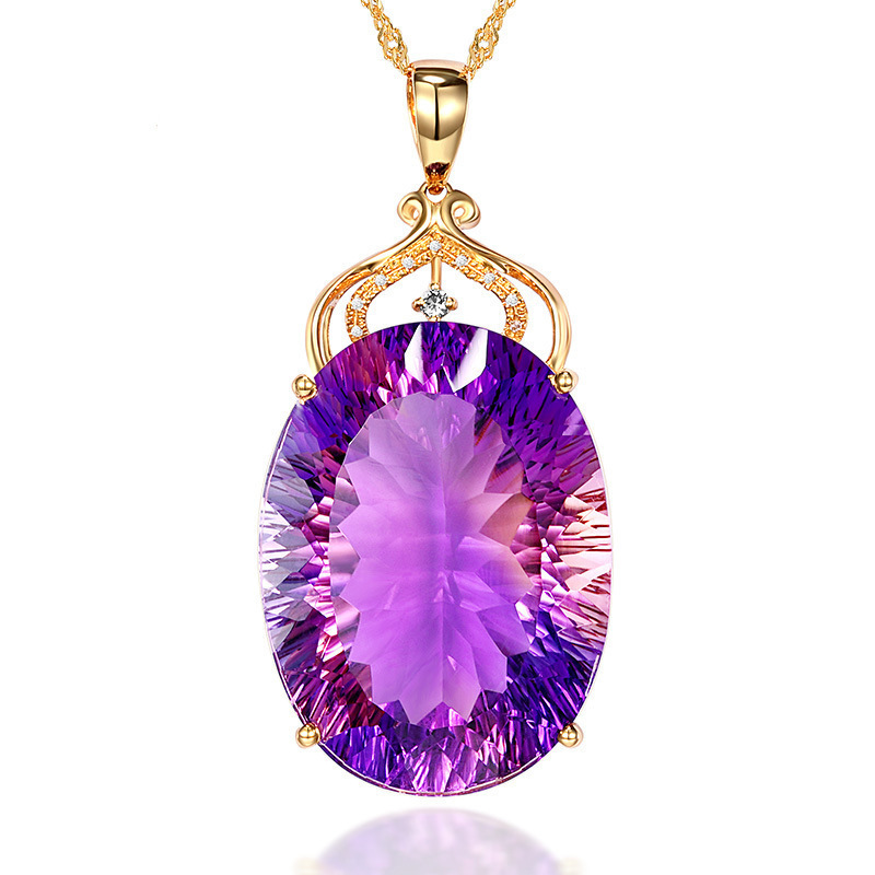 Pingente de ametista de coração banhado a ouro 18K banhado a pedra preciosa colorida colar de diamante roxo natural joias da moda