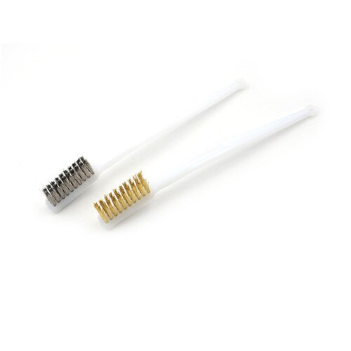 5 Pcs White Plastic Handle Brass Bristle Wire Brush 6.9 x 0.47 x 0.79inch Length