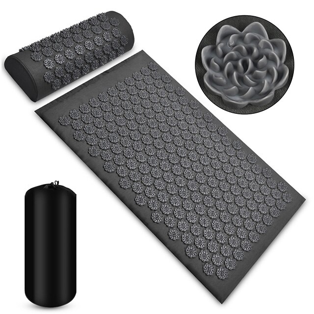 Bloem Lotus Acupressuur Mat Spikes Accupresure Massage Mat Voor Back Hals Fitness Naalden Pad Kussen Kussen Set: Black