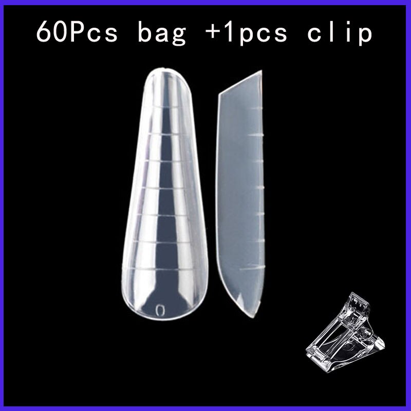 60Pcs Nail Dual Vorm Extension Vinger Systeem Builder Uv Poly Nail Gel Valse Tips Diy Nails Clips Top Formulieren stiletto Amandel Mold: 60pcs bag G