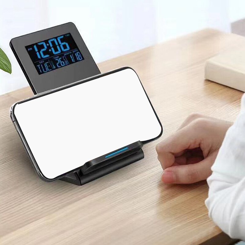 Bureauklok Met Tijd/Temperatuur Display & Wireless Charging Pad Dock Voor Ios & Android, Voor Slaapkamer, thuis & Kantoor