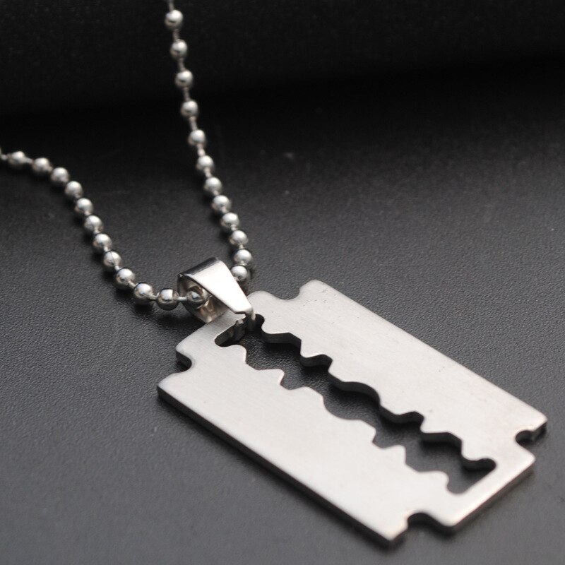 Stainless Steel Safety Blade Razor Pendant Necklace Punk Hiphop Jewelry for Men Boys